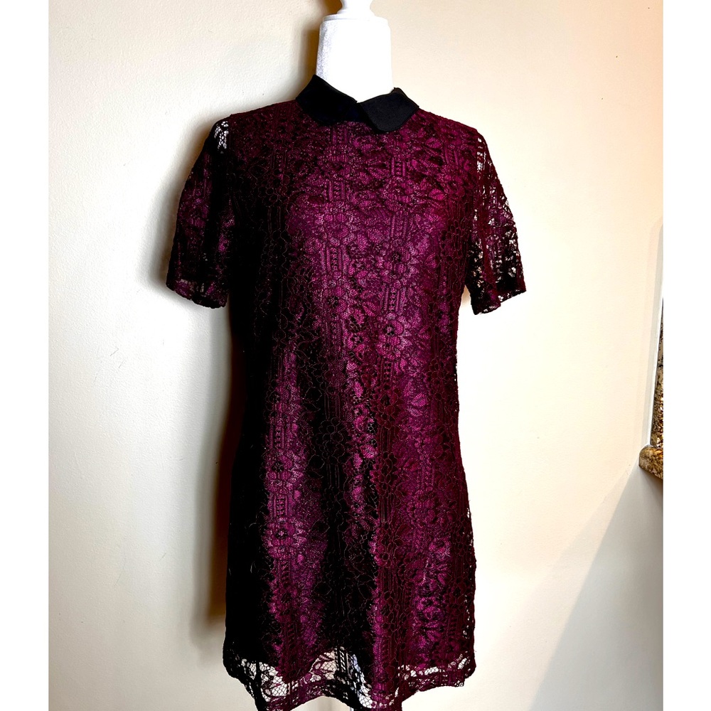Forever 21 Bordeaux Lace Schoolgirl Wednesday Addams Black Collar Mini Dress Sml